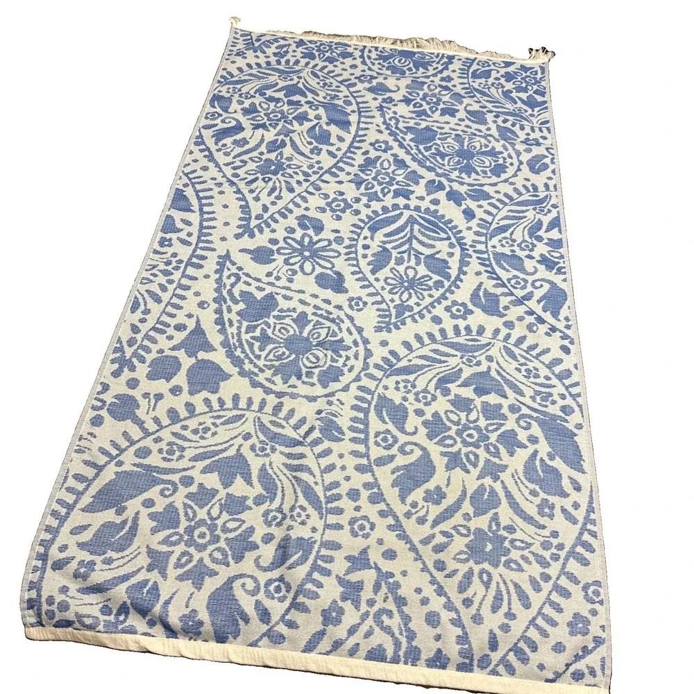 Opalhouse Blue White Paisley Hand Towel 27x49 Textured Cotton Blend Turkey